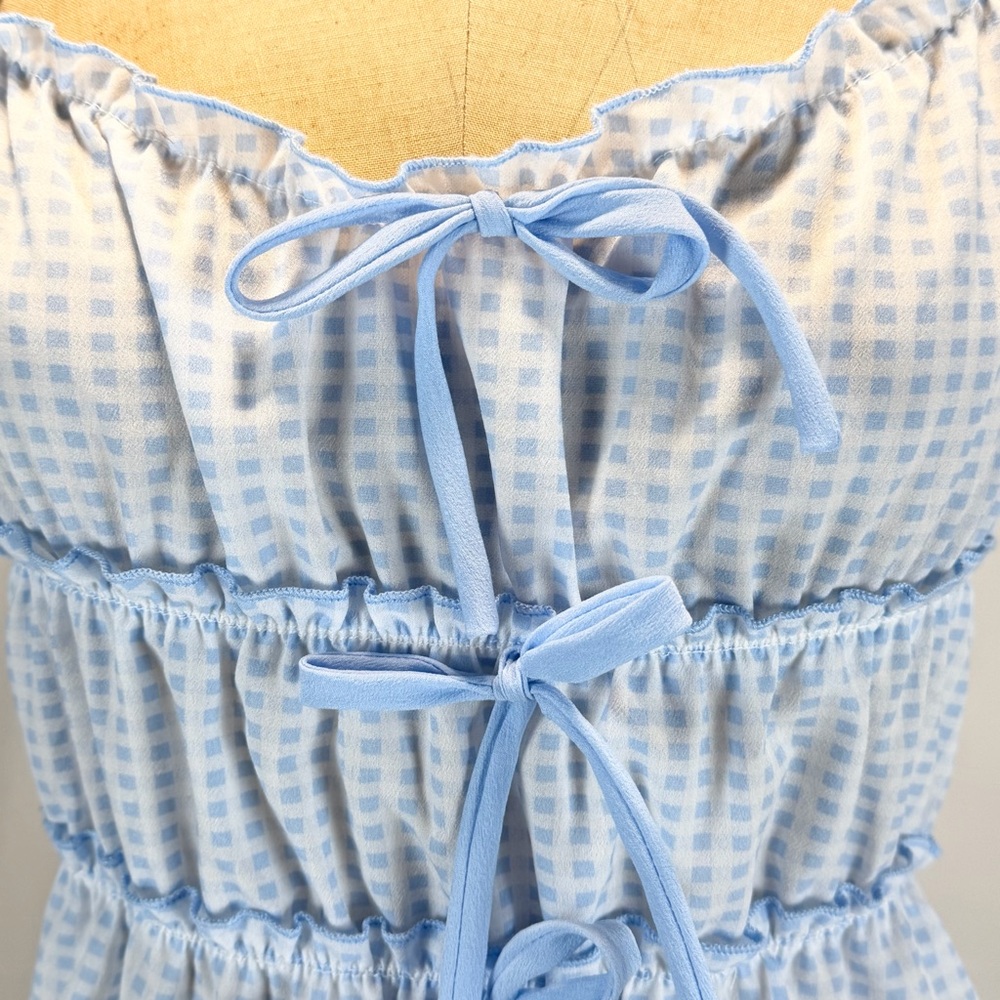 Sugar Kiss picnic gingham check tank top milkmaid prairie country ruffle bow tie - Picture 3 of 9